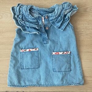 Bonnie Baby Blue Denim Dress with Ruffle Collar